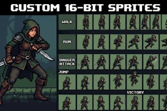 create high quality 16 bit pixel art characters sprites and sprite sheet