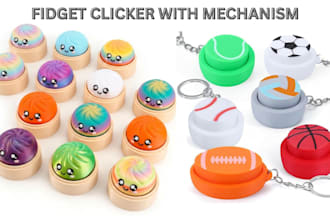design 3d fidget clicker toy, printable 3d model keychain, clicker mechanism