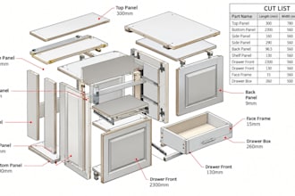 create detailed woodworking plans with cut lists and drawings