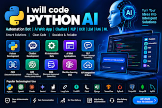 code python ai, automation bot, ai web app, chatbot, nlp, ocr, llm, rag, ml