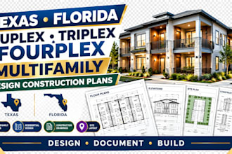 create texas florida duplex triplex fourplex multifamily construction plan