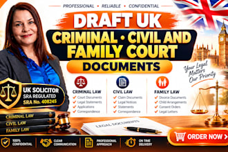 defense UK solicitor civil law, criminal law, draft family law court documents