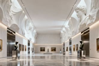 render art gallery space,cultural center interior,3d art museum,cgi walkthrough