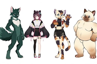 draw furry pngtuber, vtuber model, fursona reference sheet, hybrid oc