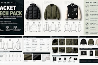 jacket outerwear puffer bomber tech pack for manufacturing