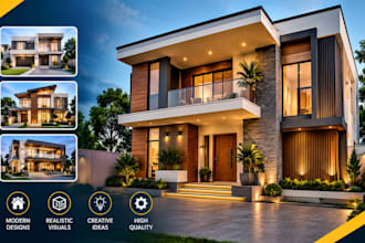 create modern exterior facade design and 3d visualization for your building