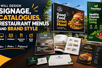 design signage, catalogues, restaurant menus and brand style