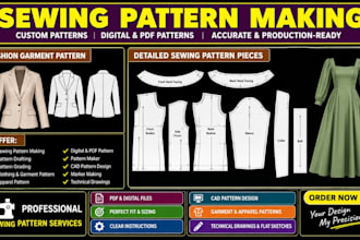 create a sewing pattern, pattern making, grading, clothing, and PDF pattern