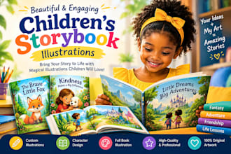 design children story book illustration, kids story book writing editing for KDP