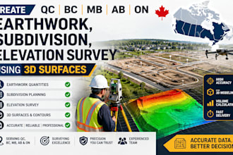 create qc bc mb ab on earthwork, subdivision, elevation survey using 3d surfaces