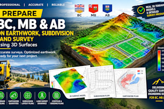 prepare bc mb ab on earthwork, subdivision land survey using 3d surfaces