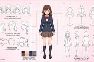 create an anime character reference sheet with poses