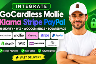integrate gocardless mollie klarna stripe paypal in shopify wix woocommerce