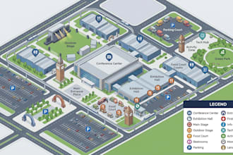 isometric maps, 3d maps, event maps, venue maps and vector map illustration