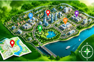 design custom 2d 3d vector city map, location map and wayfinding map