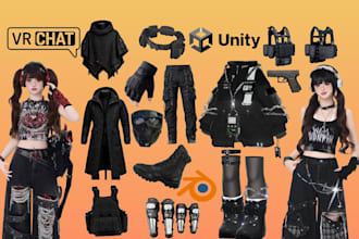 custom vrchat outfit vrchat clothing, accessories, props, weapon for your avatar