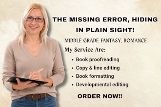 edit middle grade fantasy, memoir book, historical romance novel copy editing