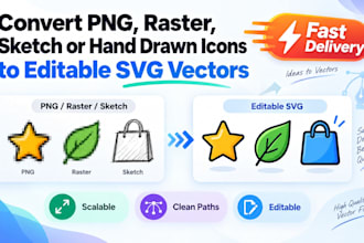 convert png raster sketch or hand drawn icons to editable svg vectors
