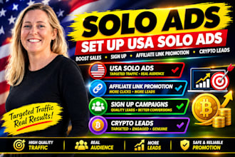 set up USA solo ads boost sales, sign up, affiliate link promotion, crypto leads