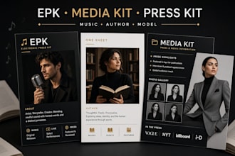 design a modern epk, press kit, media kit for musicians, author, models, djs