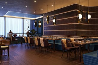 do restaurant interior design, cafe bar, café coffee shop, lounge with 8k render