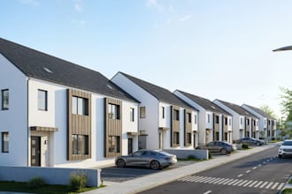 design residential housing external, terraced house, suburban building from plan