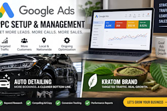 setup and manage google ads PPC for auto detailing and your kratom brand