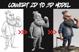convert 2d to 3d model, 2d sketch character 3d figurine stl file for 3d printing