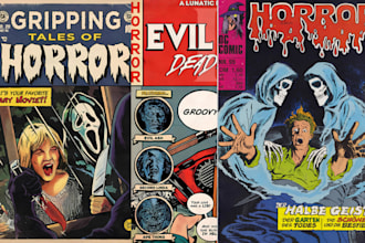 draw retro horror comic art, vintage monster and creepy comic illustration