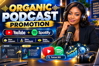 organically promote youtube, spotify podcasts for listeners and downloads