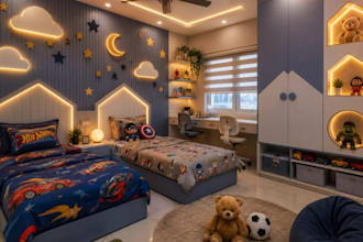 kids bedroom interior design and architectural 3d rendering