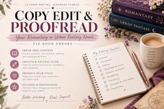 copy edit and proofread your romantasy or urban fantasy novels, fix book errors