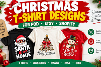 design trendy christmas t shirt designs for pod  etsy and shopify