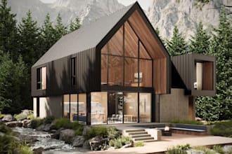 architectural 3d rendering, tiny house, cabin visualization, 3d exterior design