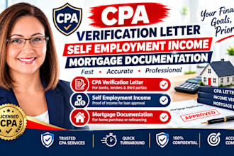 provide CPA verification letter, self employment income, mortgage documentation