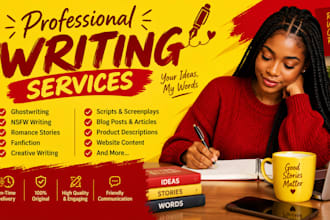 your ghostwriter for nsfw fanfiction, script writer, content and article writing