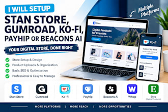 setup stan store gumroad kofi payhip or beacons ai