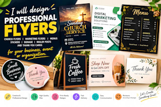 design church flyer, menu, sticker, signage and marketing flyer