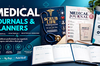 design medical journal, medical planner, kdp journal, journal cover design