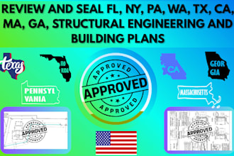 review and stamp fl ny pa wa tx ca ma structural engineering and building plan