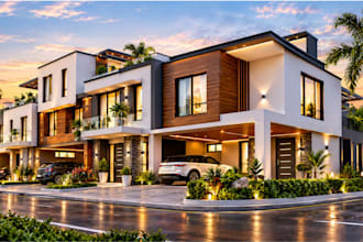 create realistic 3d house exterior rendering and architectural visualization