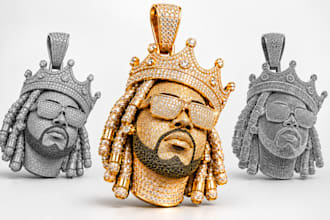 design custom hip hop iced out pendant and medallion jewelry cad for 3d printing