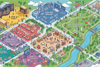 design a vector event map, festival site map, venue layout