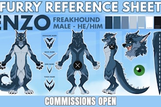draw furry reference sheet character design of your fursona for furry convention