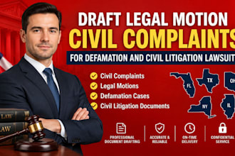 draft legal motion civil complaints for defamation and civil litigation lawsuits