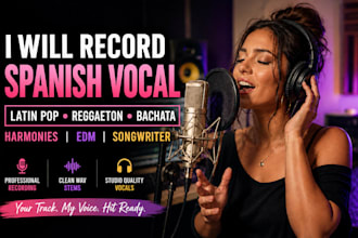 record spanish vocal, latin pop, reggaeton, bachata, harmonies, edm songwriter