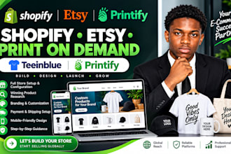 setup shopify etsy print on demand store with teeinblue printify