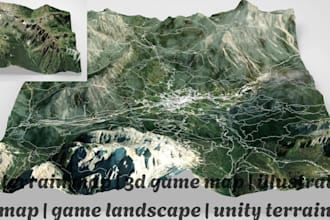 build 3d terrain map, illustrated map, hiking maps, game landscape for unity