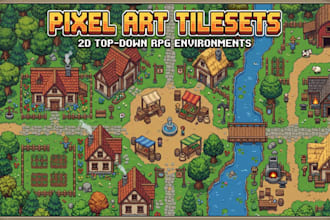 create 2d top down pixel art tileset tilemap rpg game map pixel art background