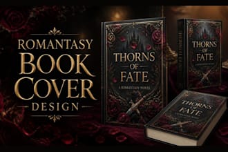design a romantasy book cover with gold foil typography for kdp